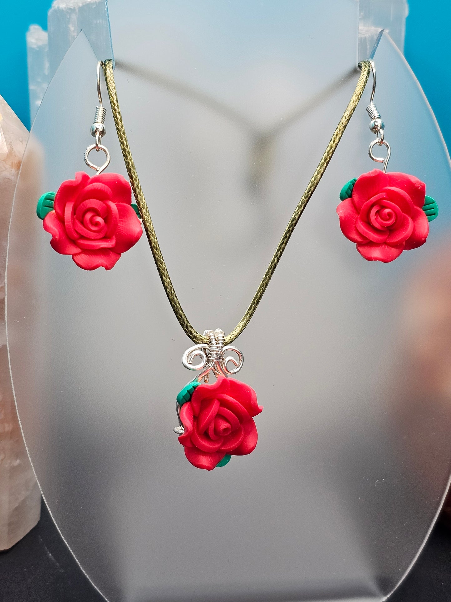 Rose Necklace and Earring Set