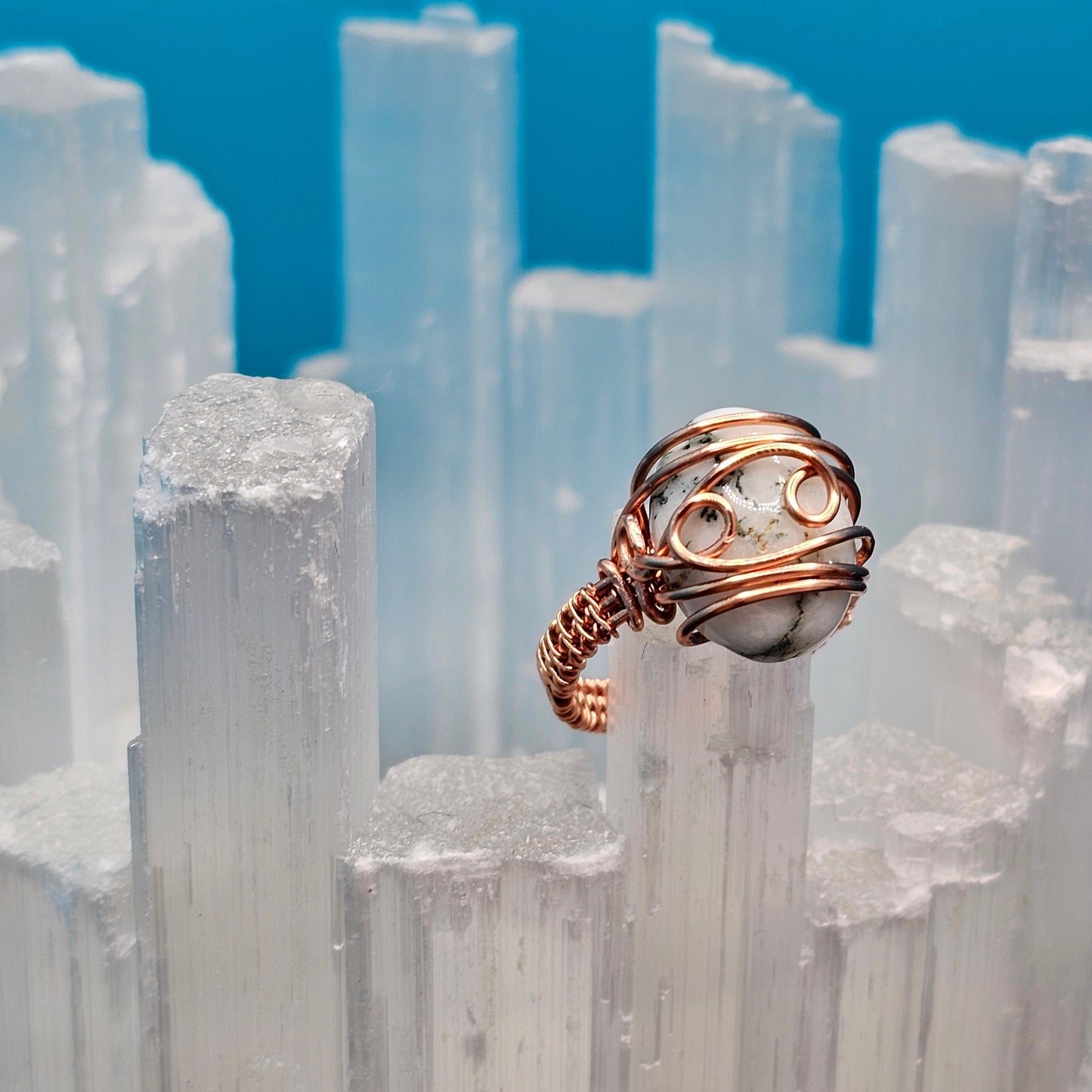 Tree Agate Curled Copper Ring Size 8