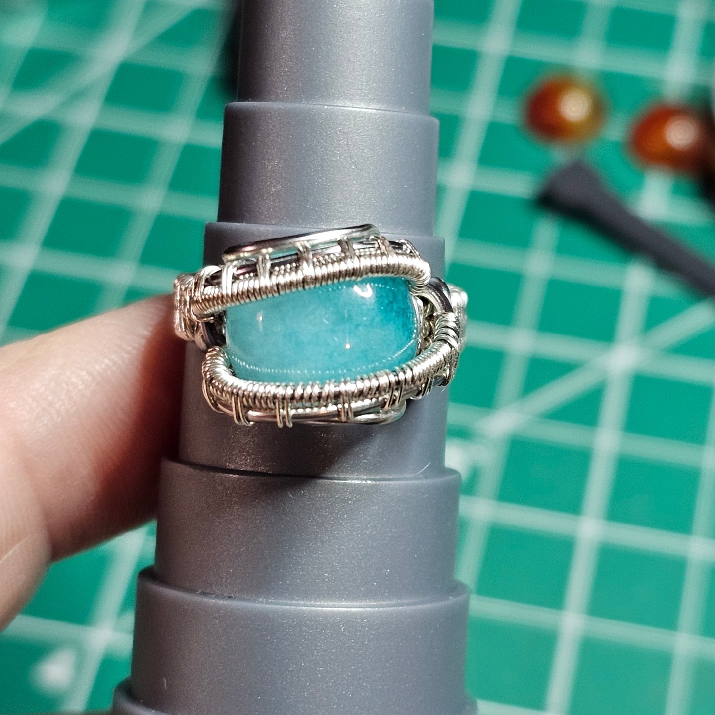 Aqua Weave Band Ring - Size 6.5