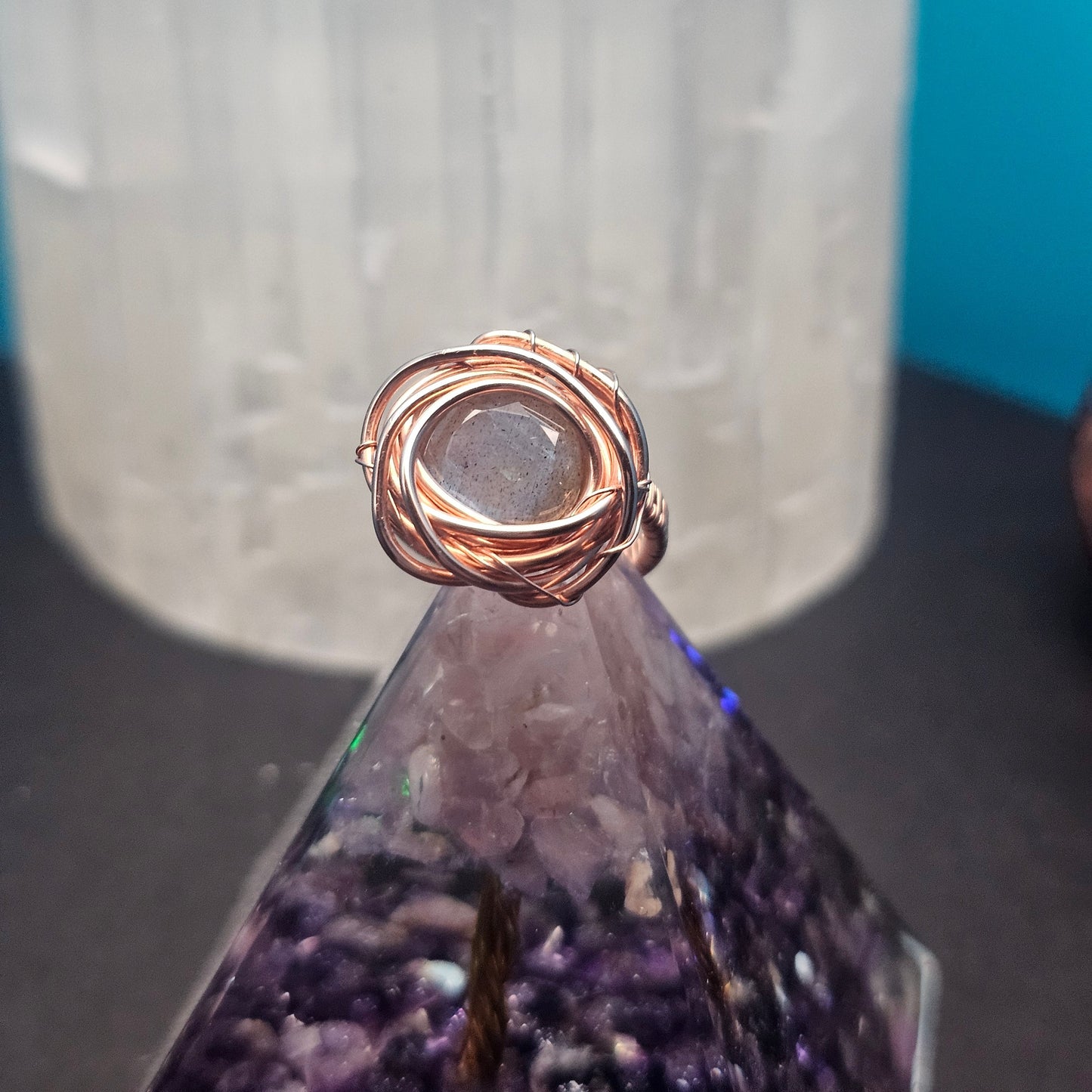 Labradorite and Swirls Ring - Size 6