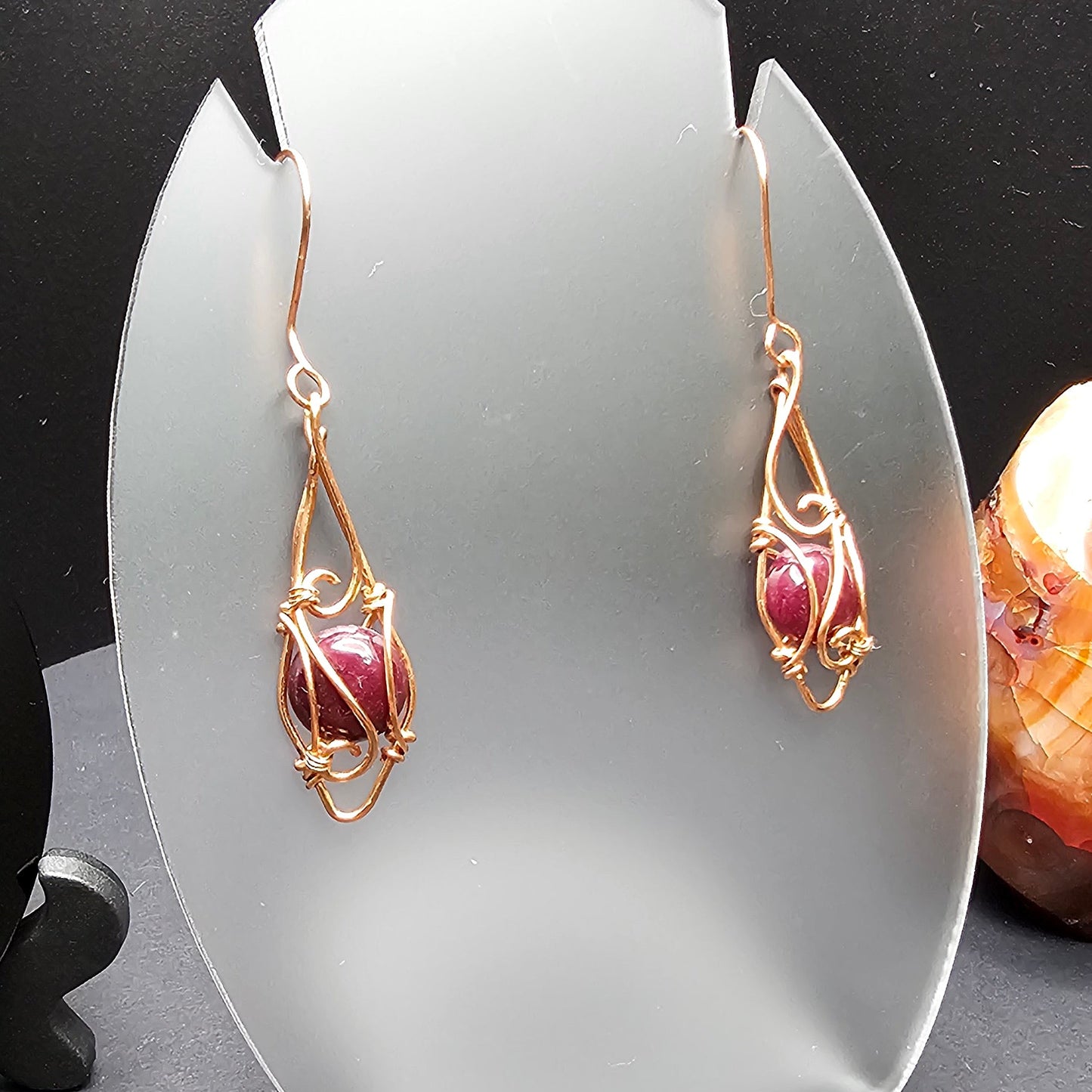 Dark Red Quartz Loves Copper Earrings