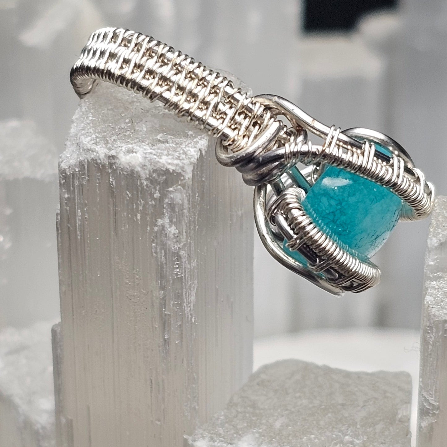 Aqua Weave Band Ring - Size 6.5