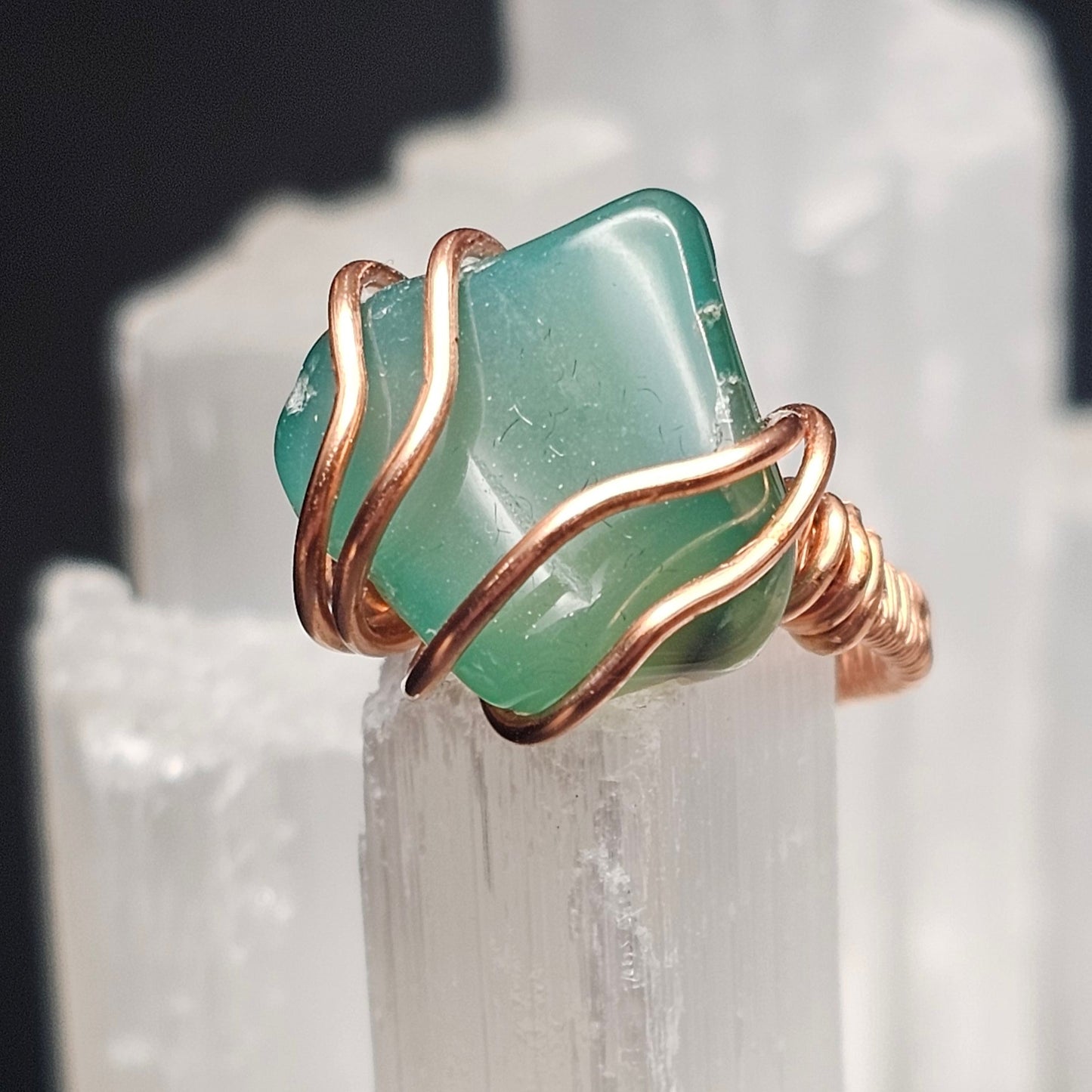 Green Aventurine Loves Triangles Ring - Size 5