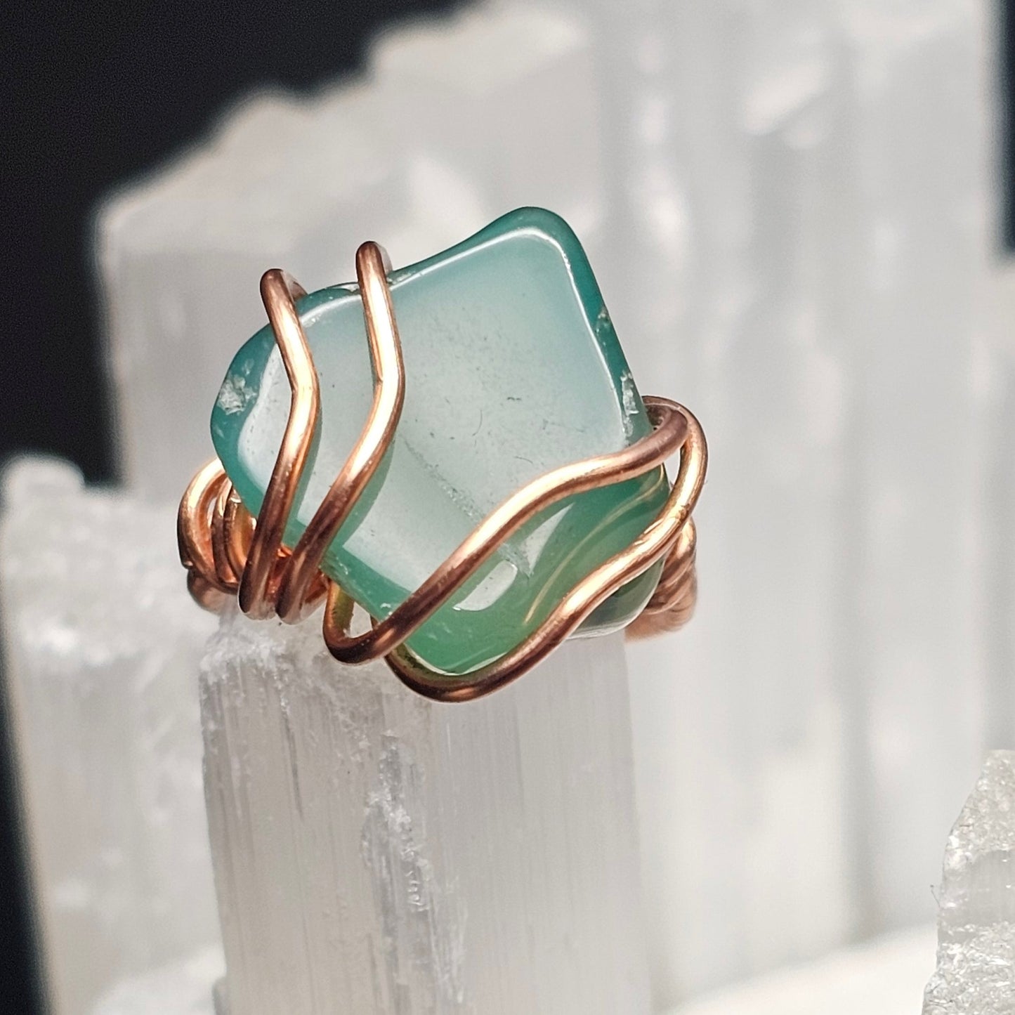 Green Aventurine Loves Triangles Ring - Size 5