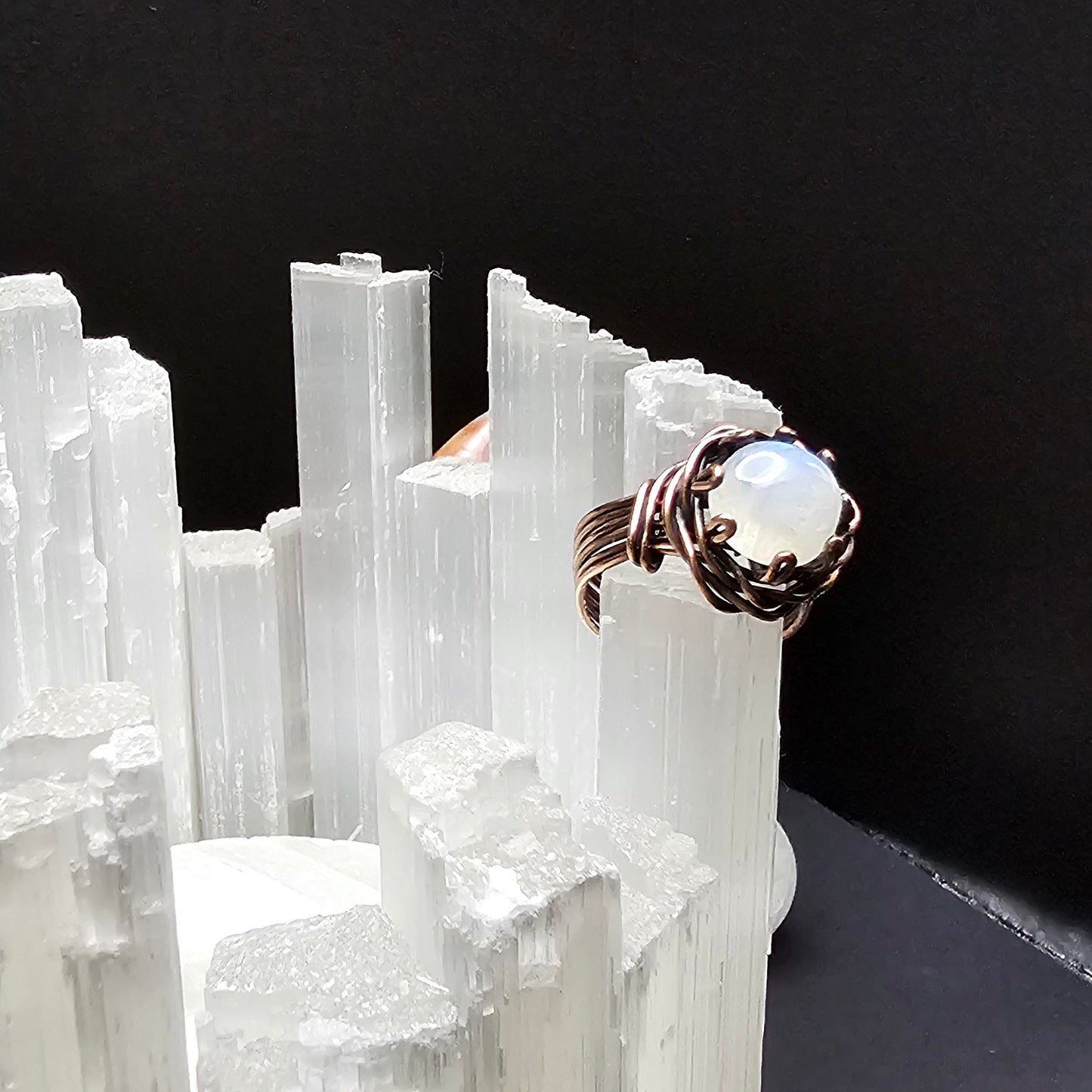 Moonstone Copper Swirls Ring - Size 6.5