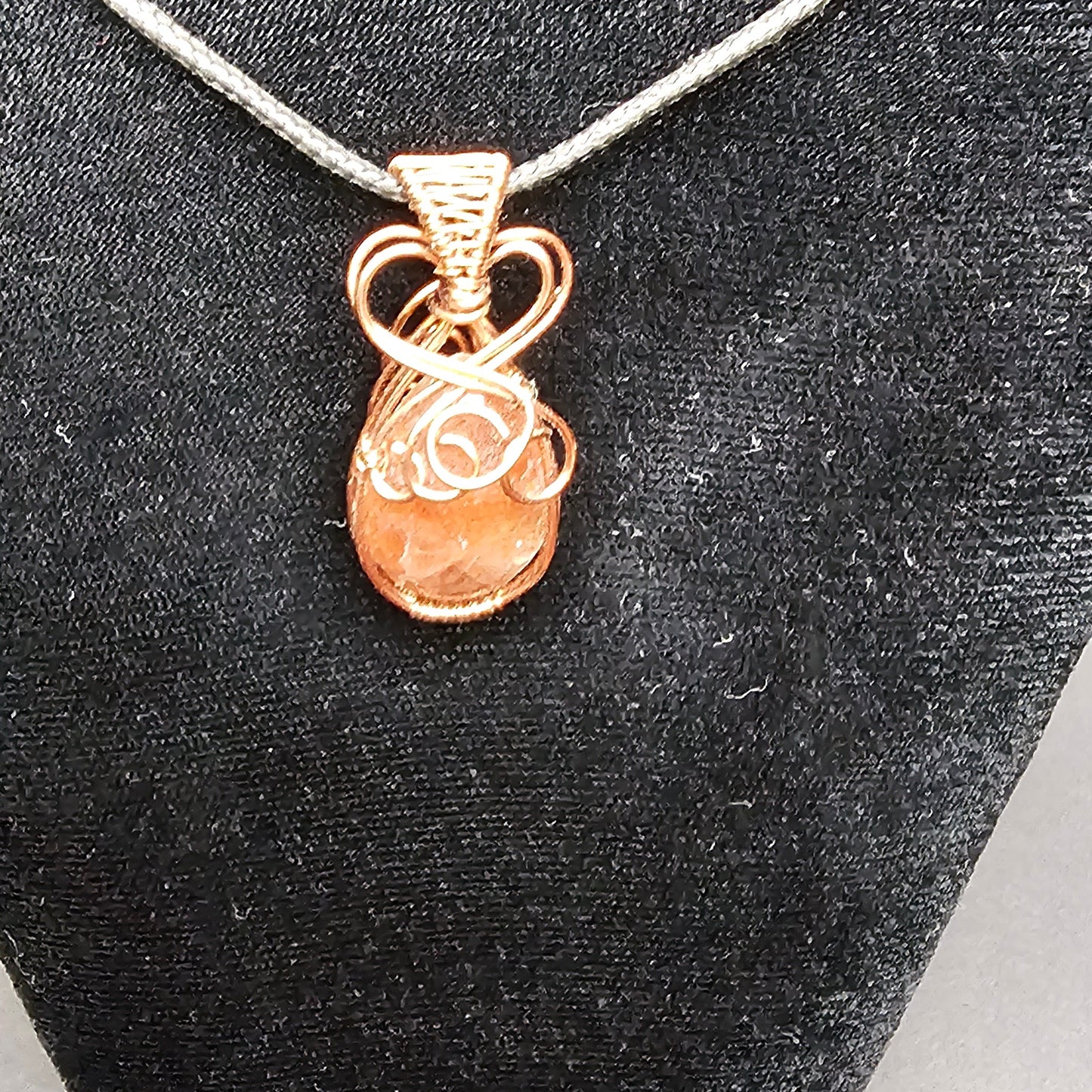 Sunstone Heart and Swirls Antique Copper Pendant