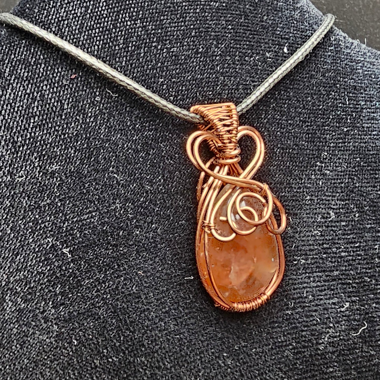 Sunstone Heart and Swirls Antique Copper Pendant
