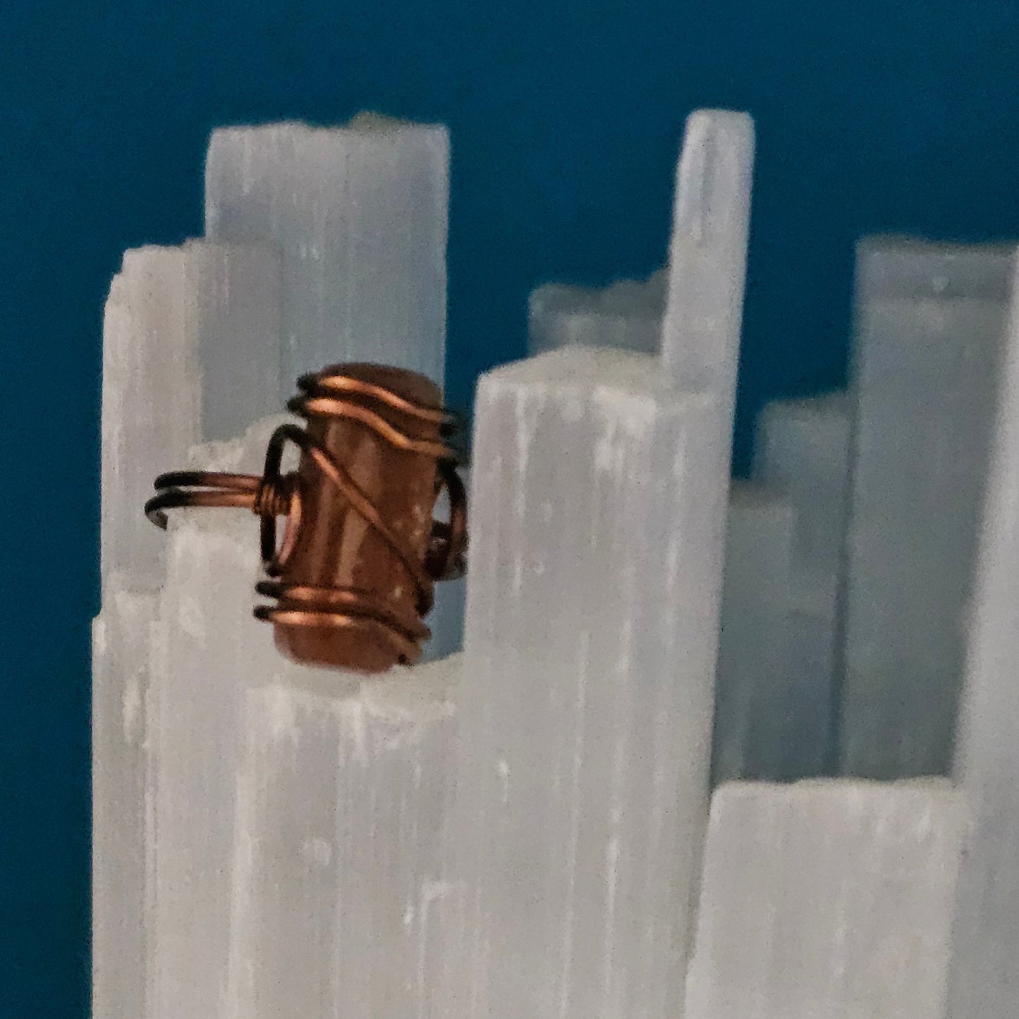 Sunstone Bar Antique Copper Ring Size 8.5