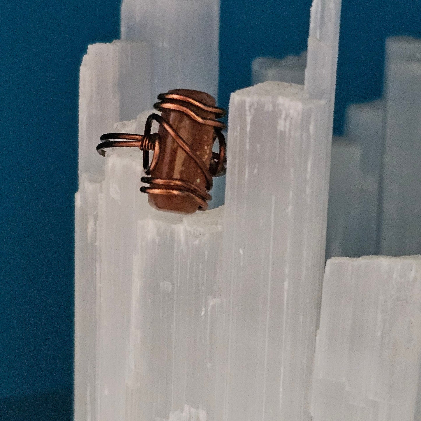Sunstone Bar Antique Copper Ring Size 8.5