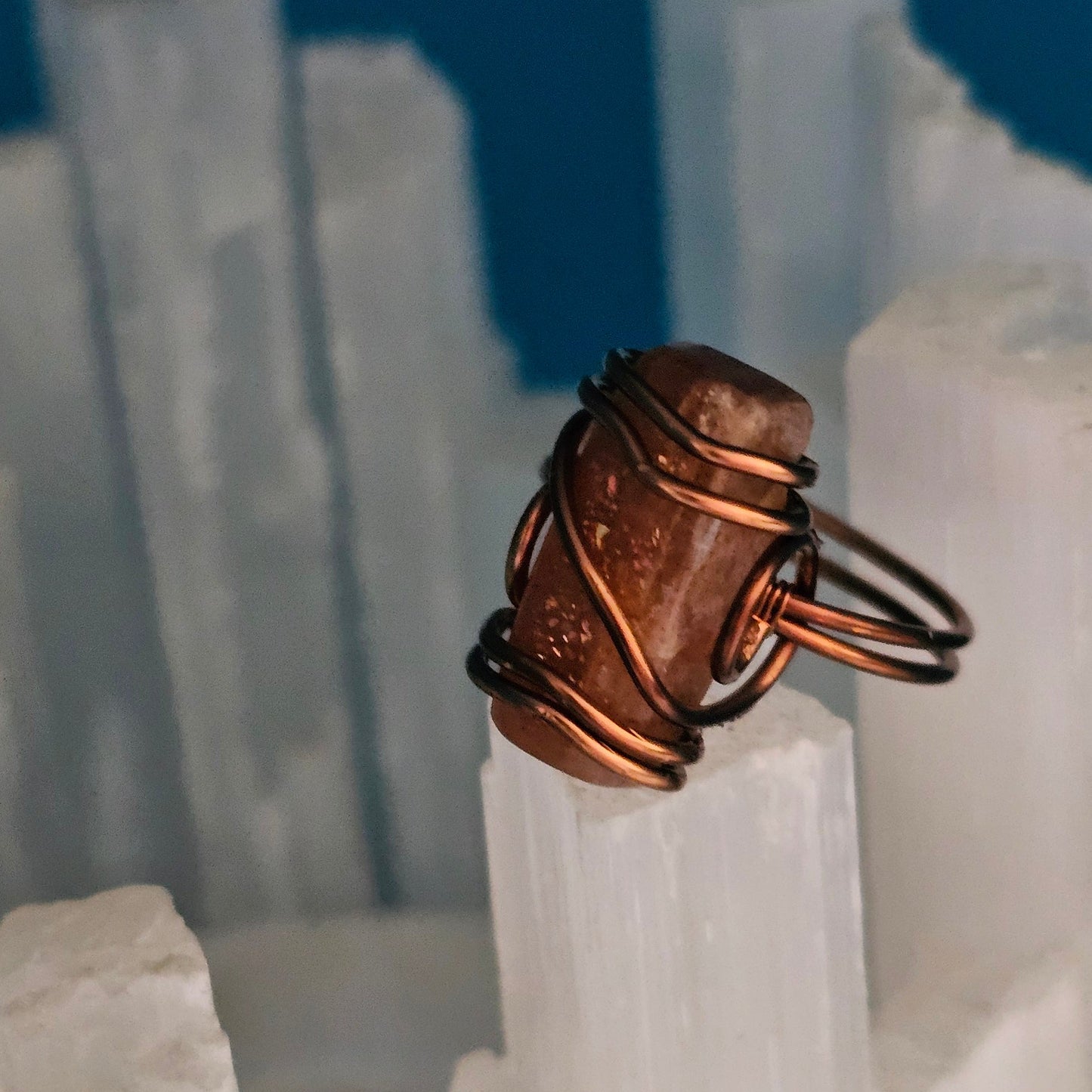Sunstone Bar Antique Copper Ring Size 8.5