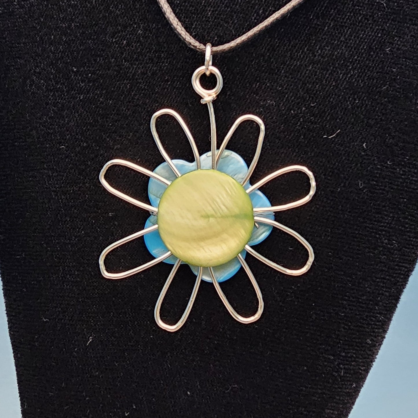 Blue/Green Two-sided Silver Flower Pendant
