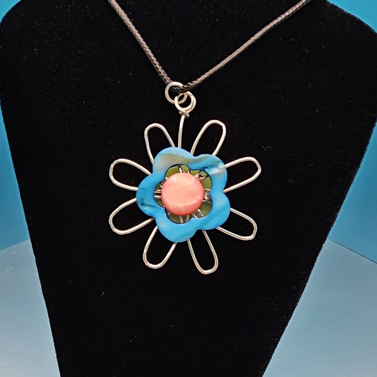 Blue/Green Two-sided Silver Flower Pendant