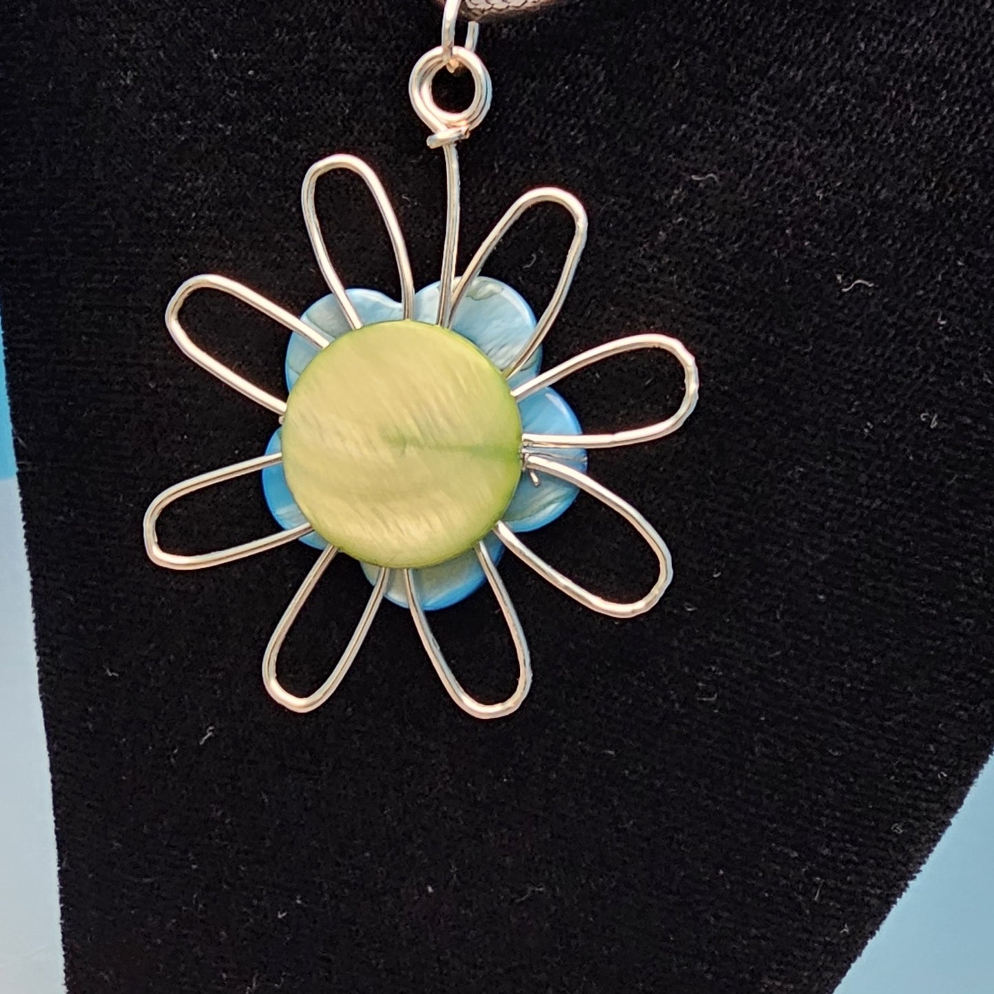 Blue/Green Two-sided Silver Flower Pendant