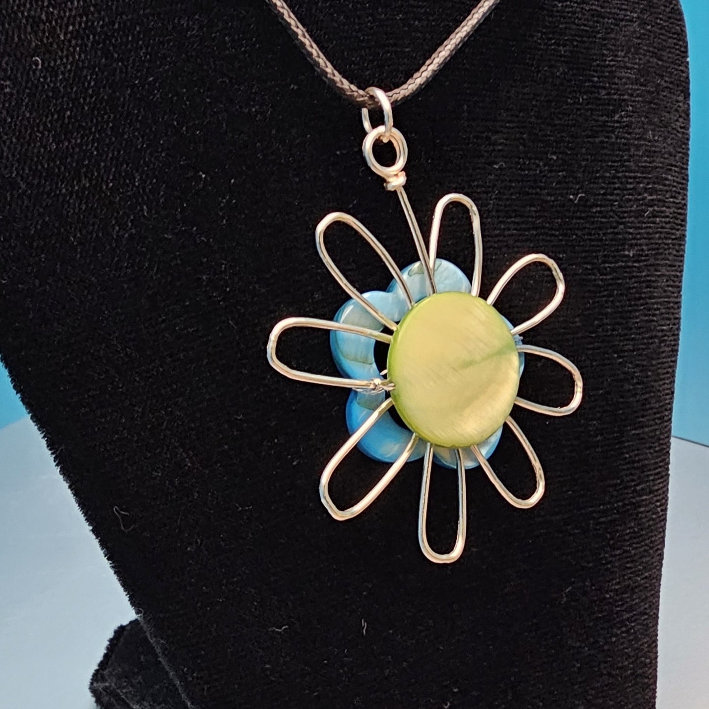Blue/Green Two-sided Silver Flower Pendant