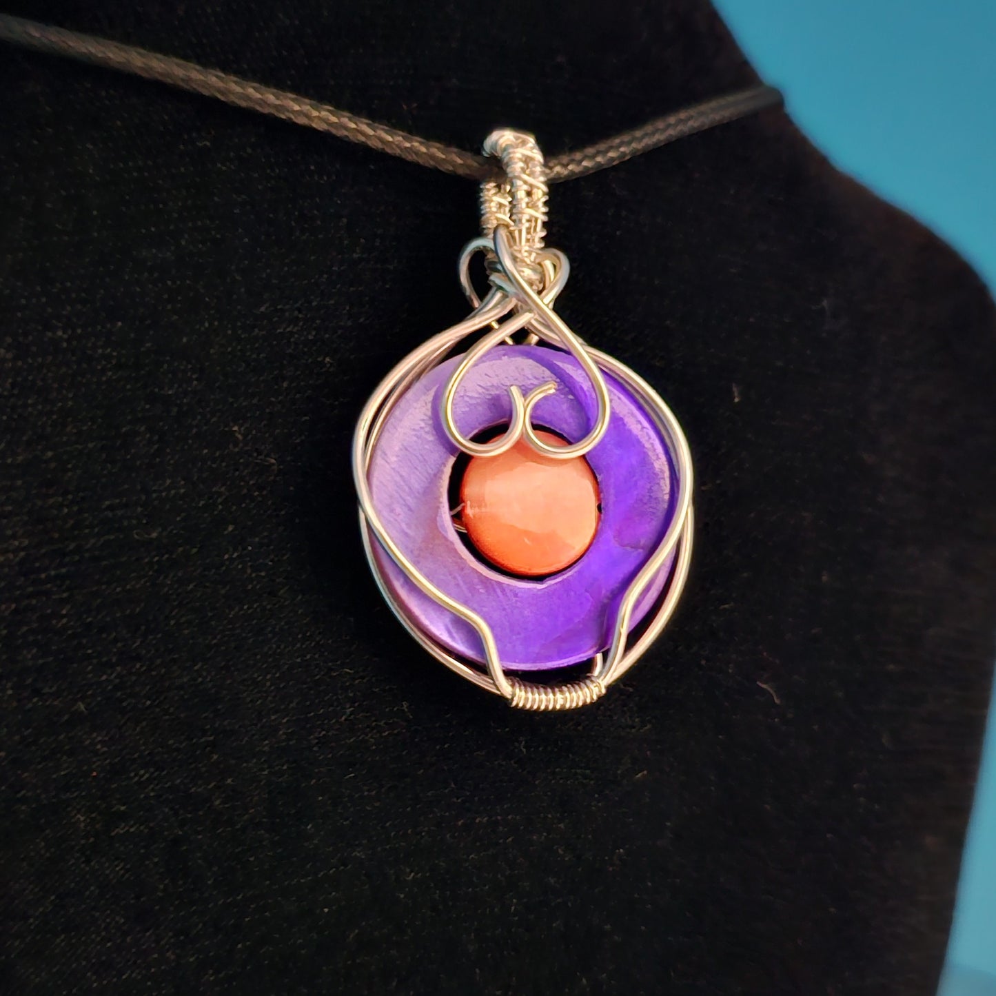 Purple and Coral Silver Pendant