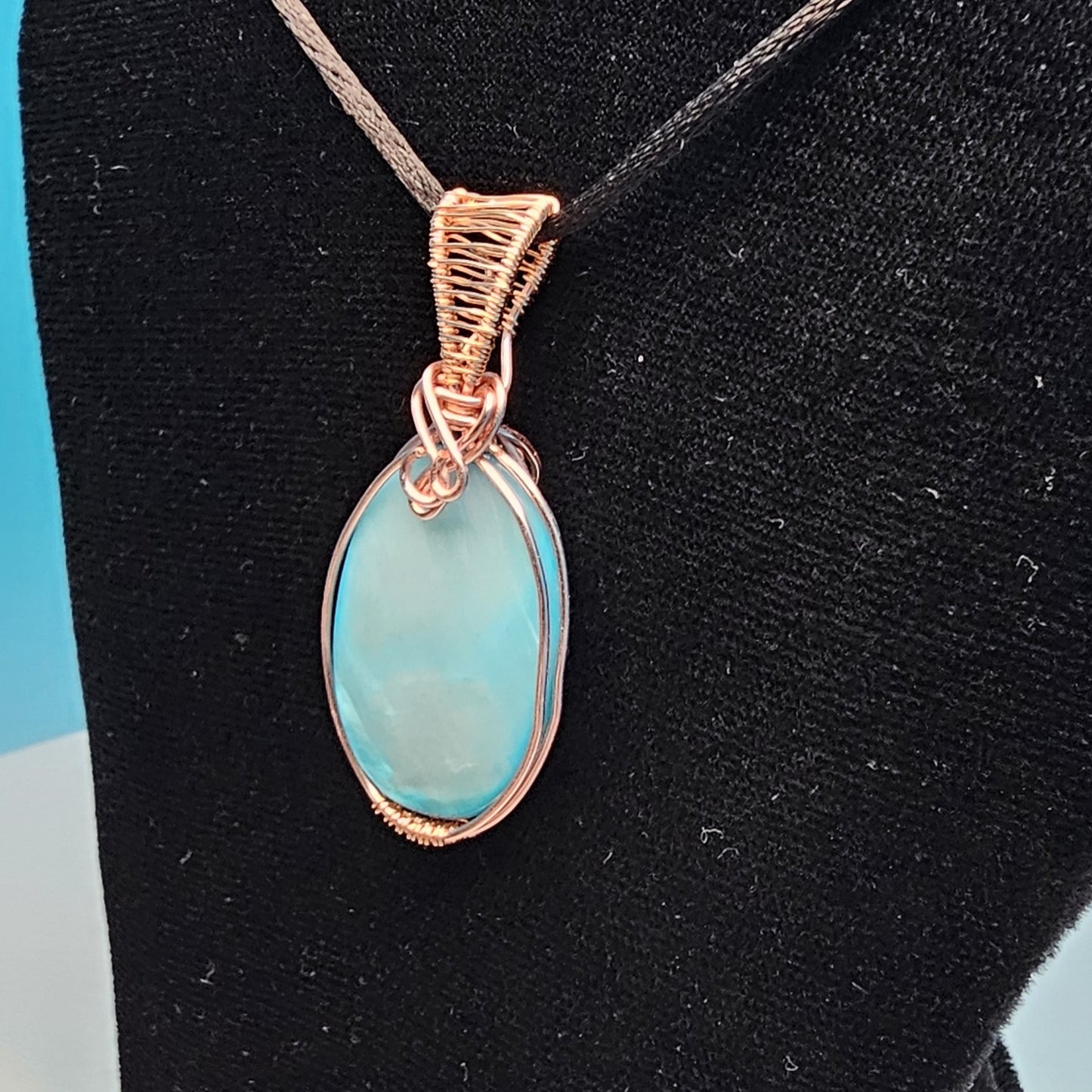 Light Blue and Rose Gold Oval Pendant