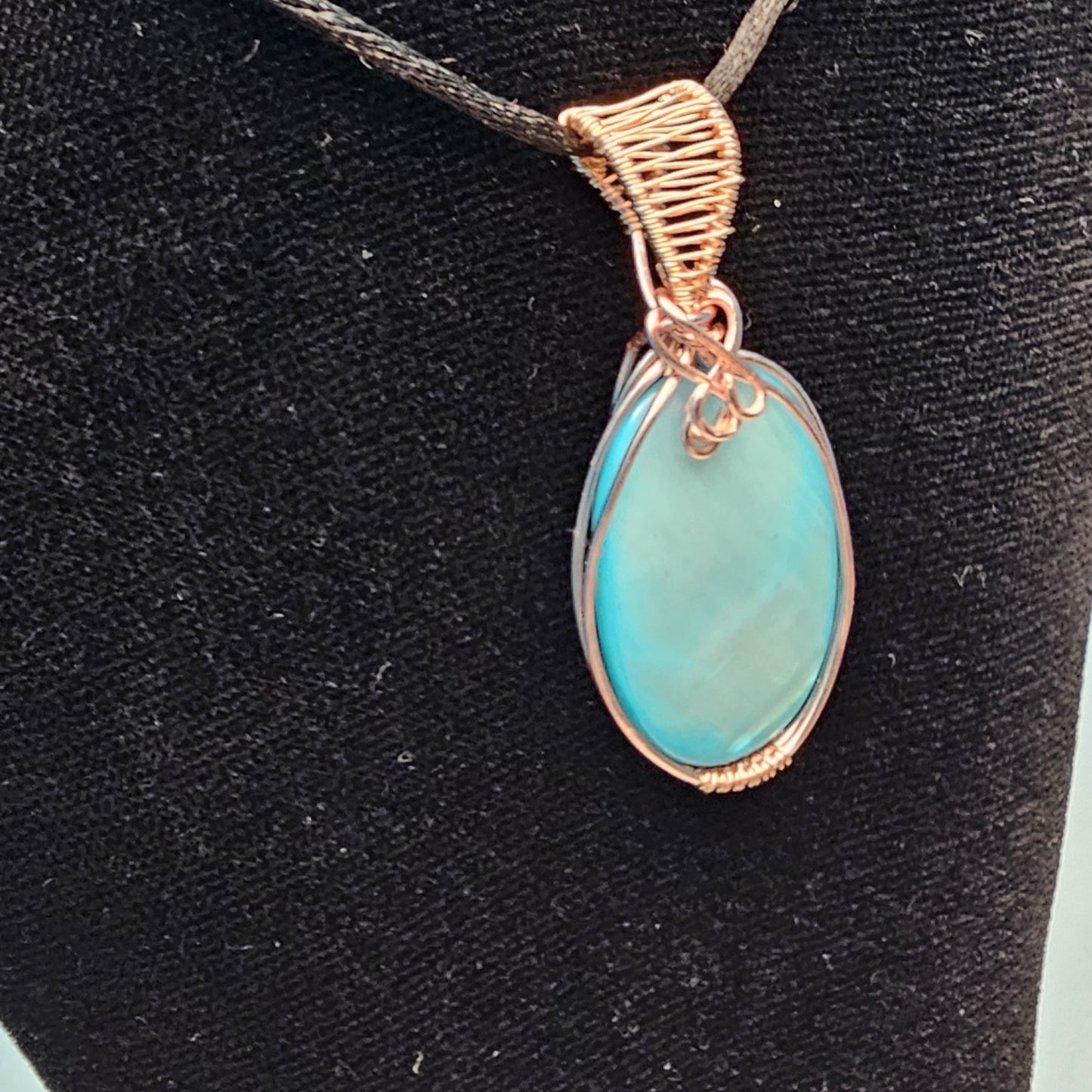Light Blue and Rose Gold Oval Pendant