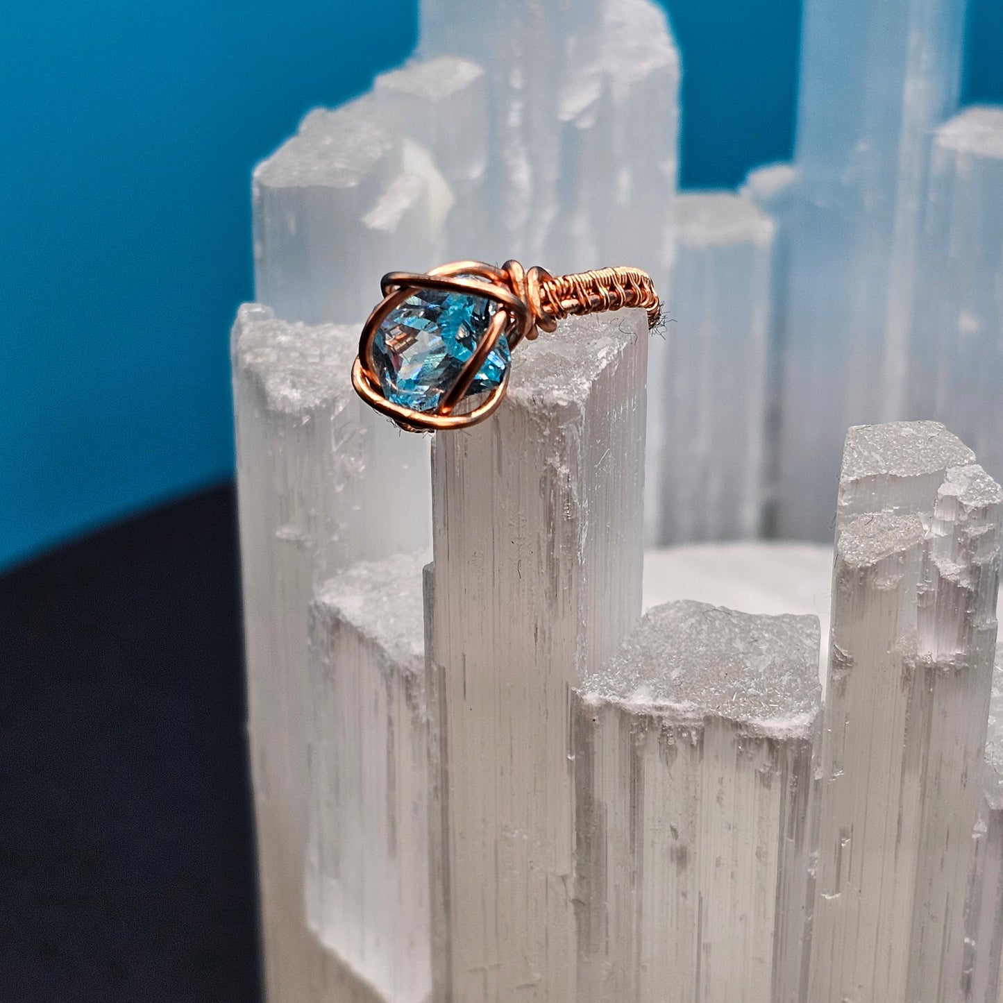 Aquamarine and Copper Ring - Size 8