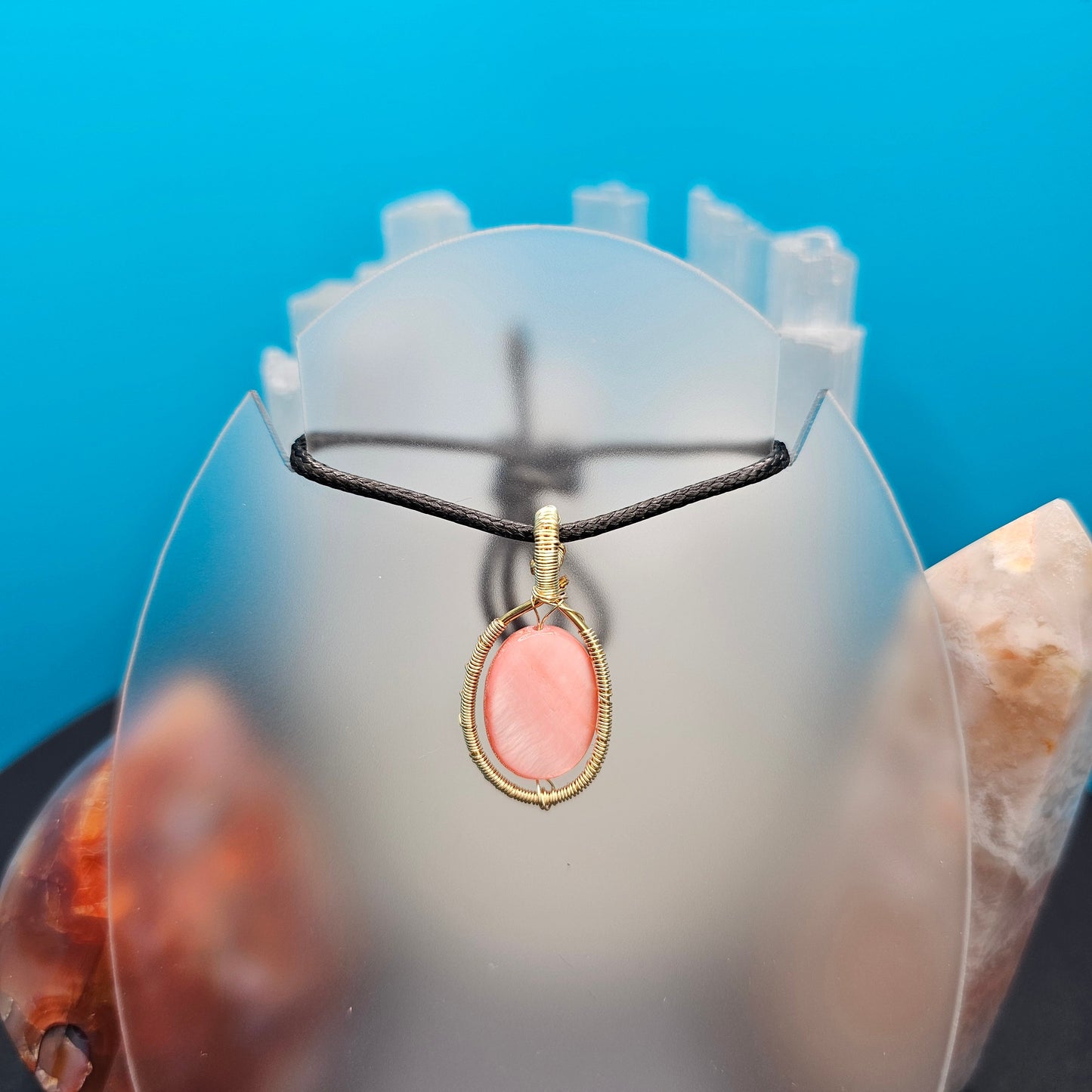 Peach Oval and Gold Pendant