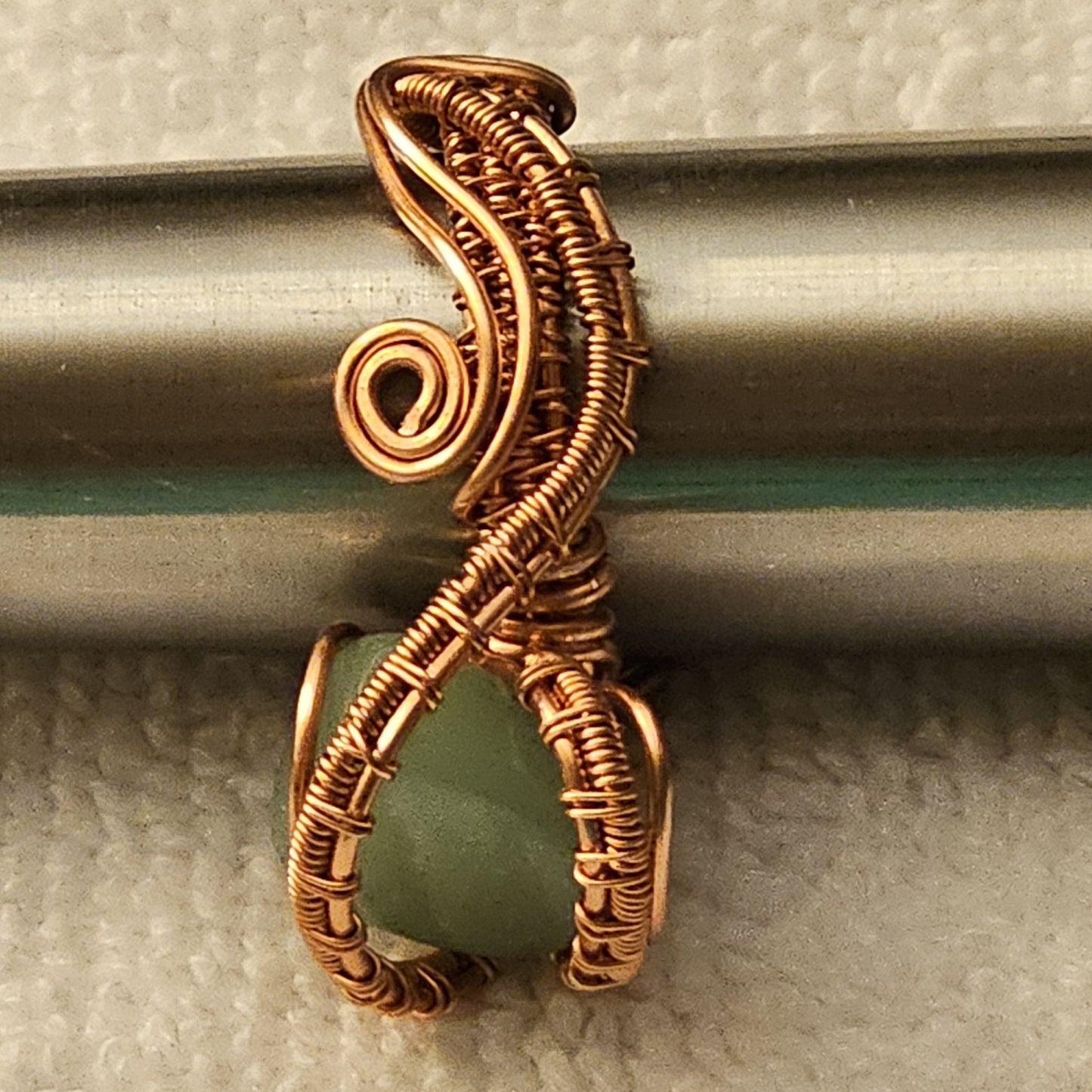 Green Aventurine Weaves and Bands Copper Ring - Size 7