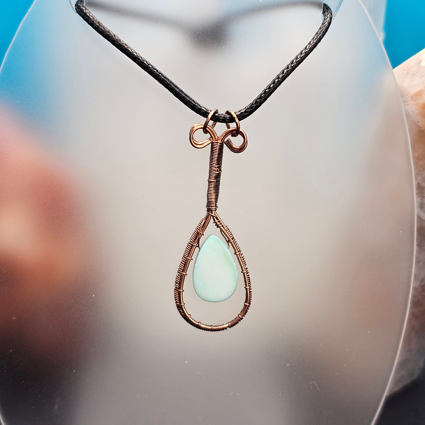 Mint Green Teardrop Antique Copper Drop Pendant