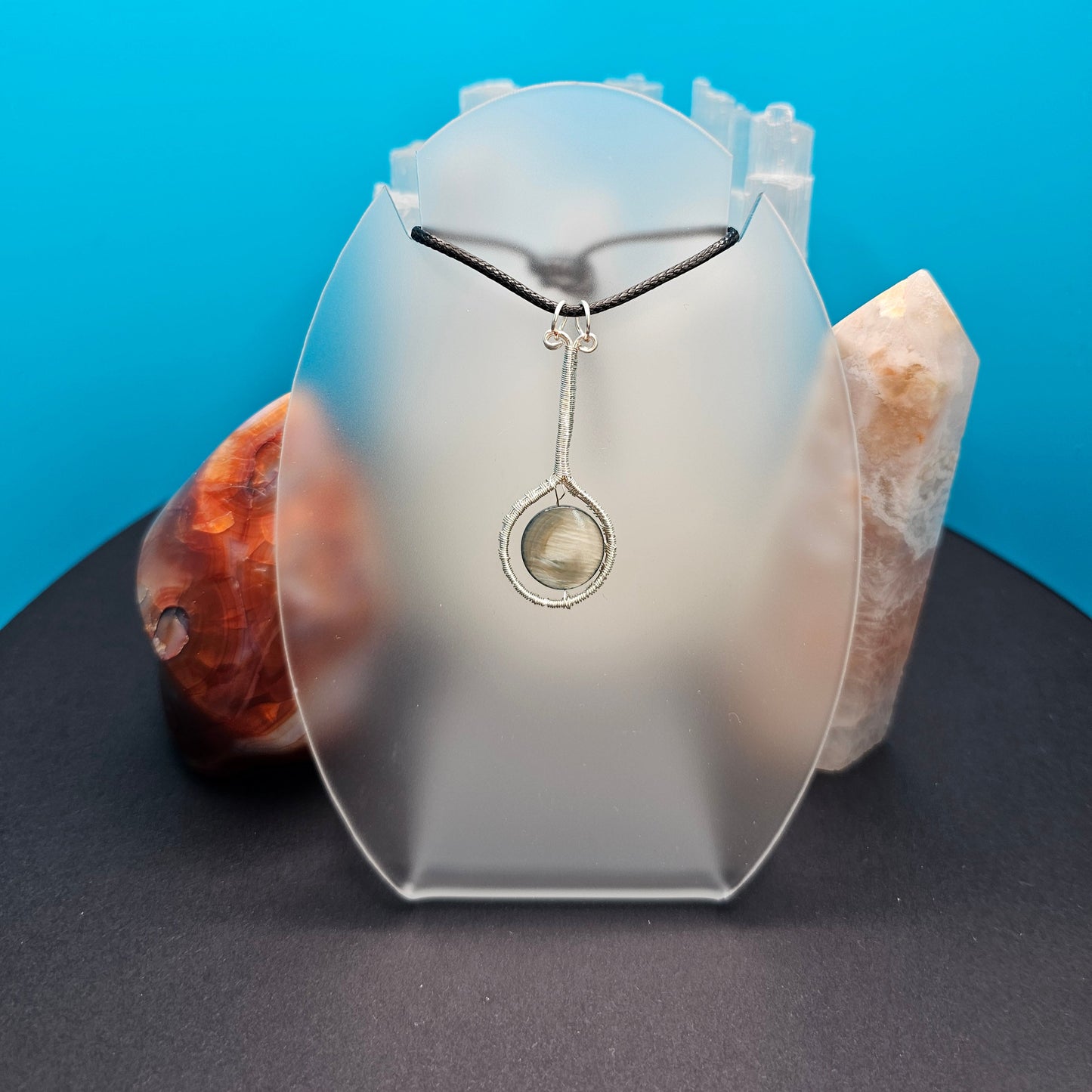 Charcoal Grey Silver Drop Pendant
