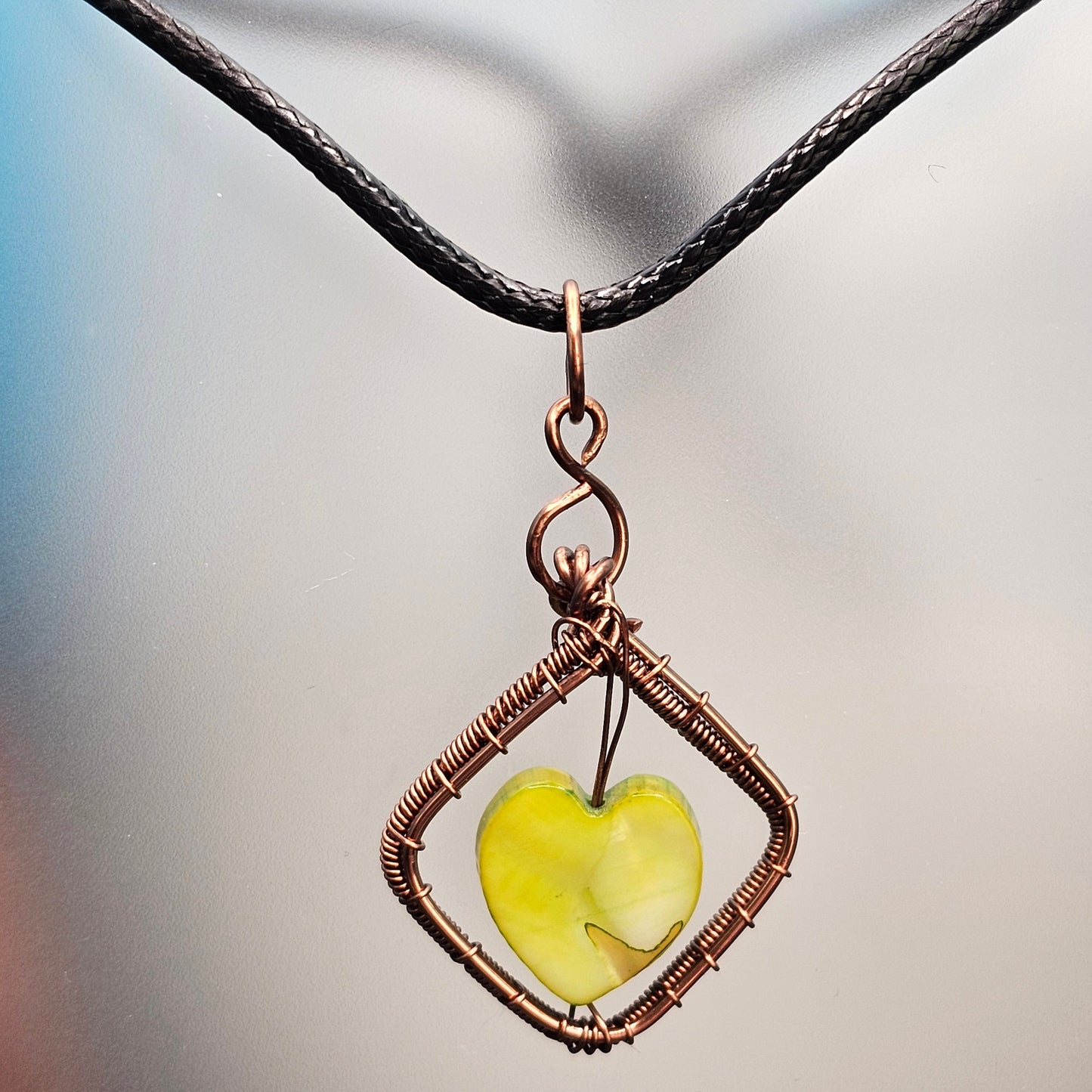 Pistachio Heart Squared Antique Copper Pendant
