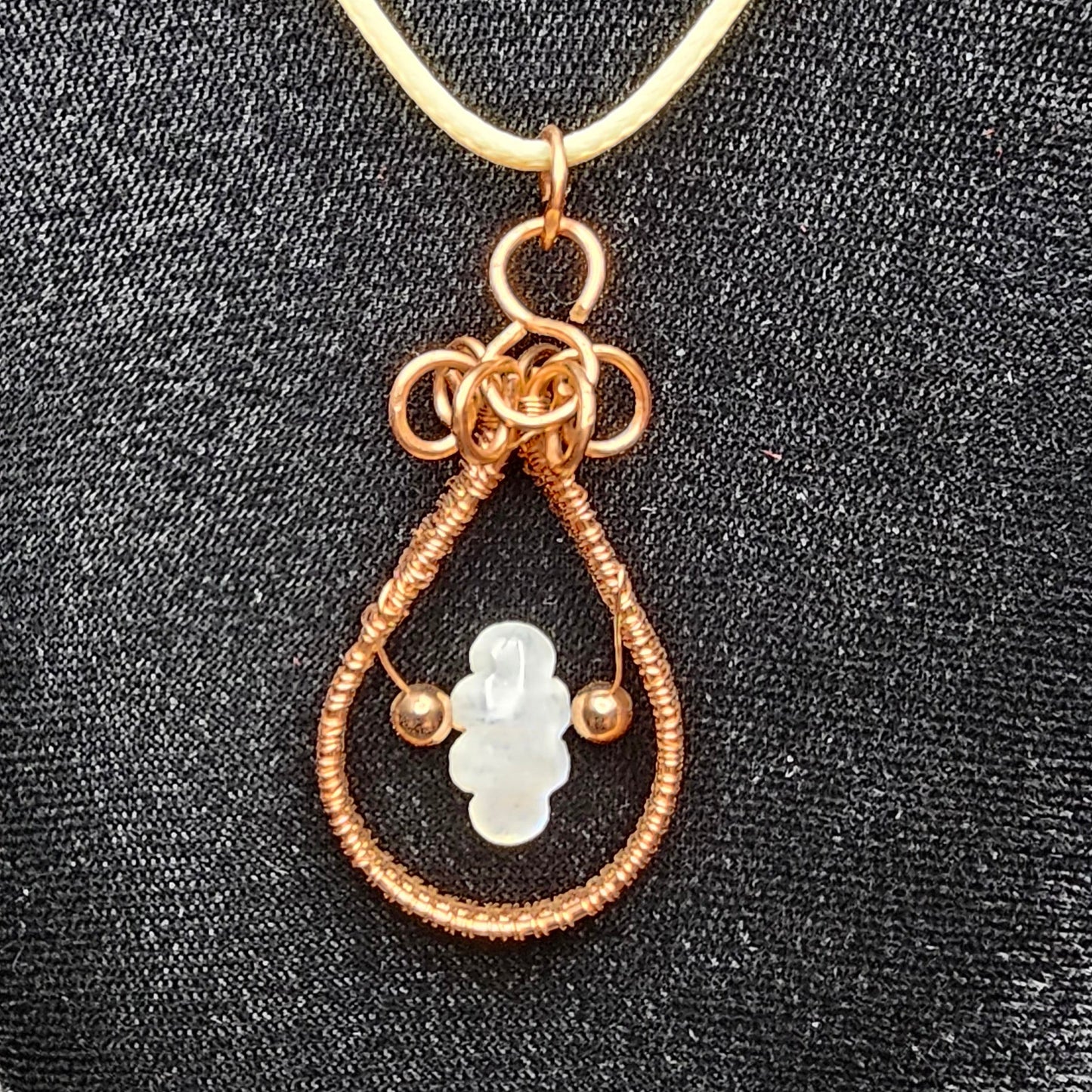Cloud Moonstone Copper Teardrop Pendant