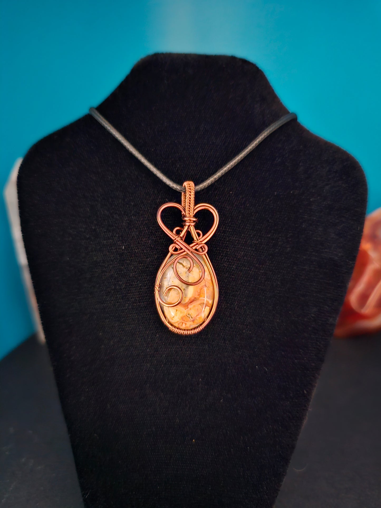 Crazy Lace Agate loves Antique Copper Pendant