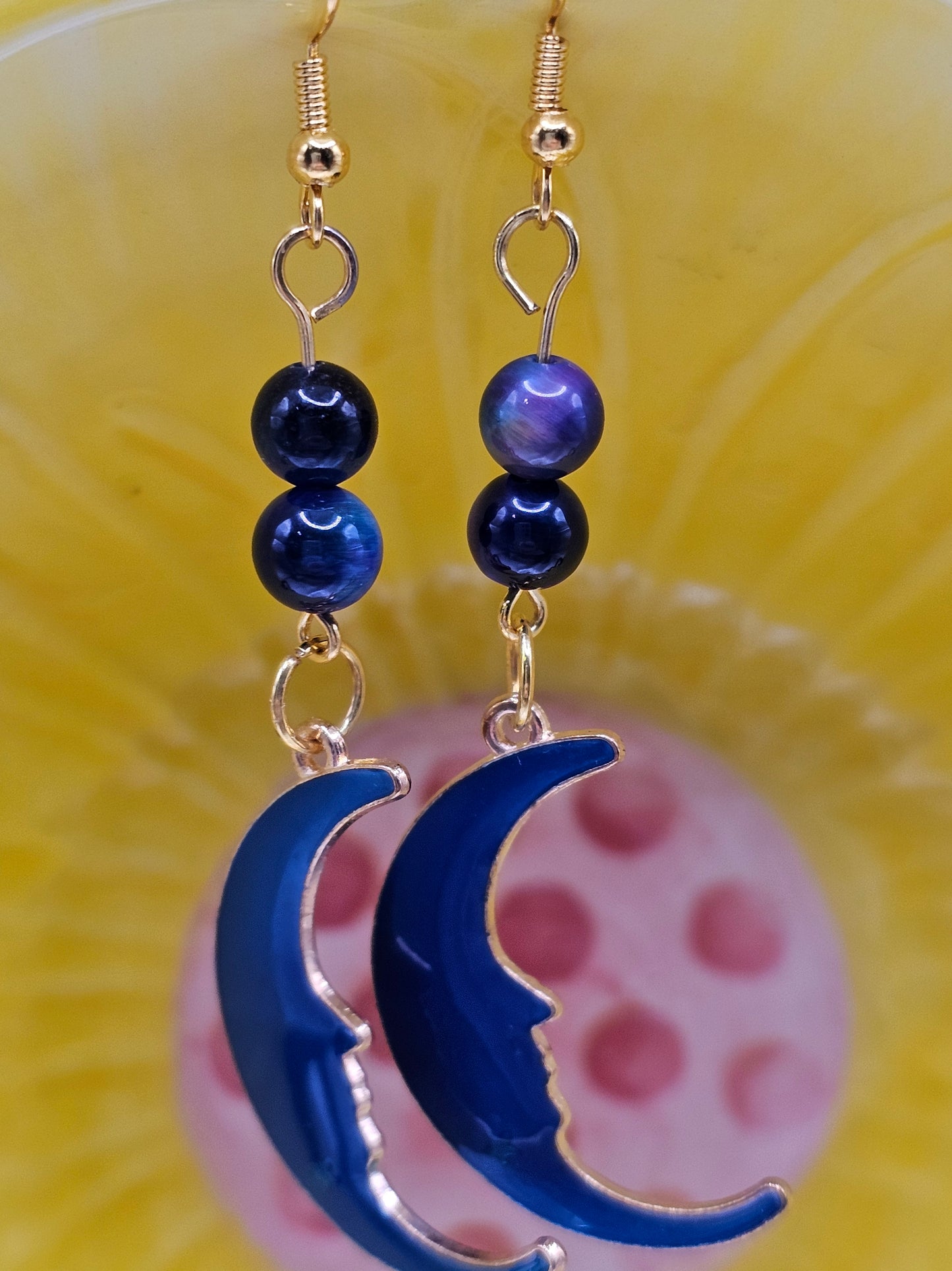 Man in the Moon Blue Tigerseye earrings