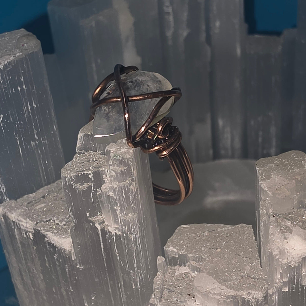 Moonstone Teardrop Copper Ring - Size 6