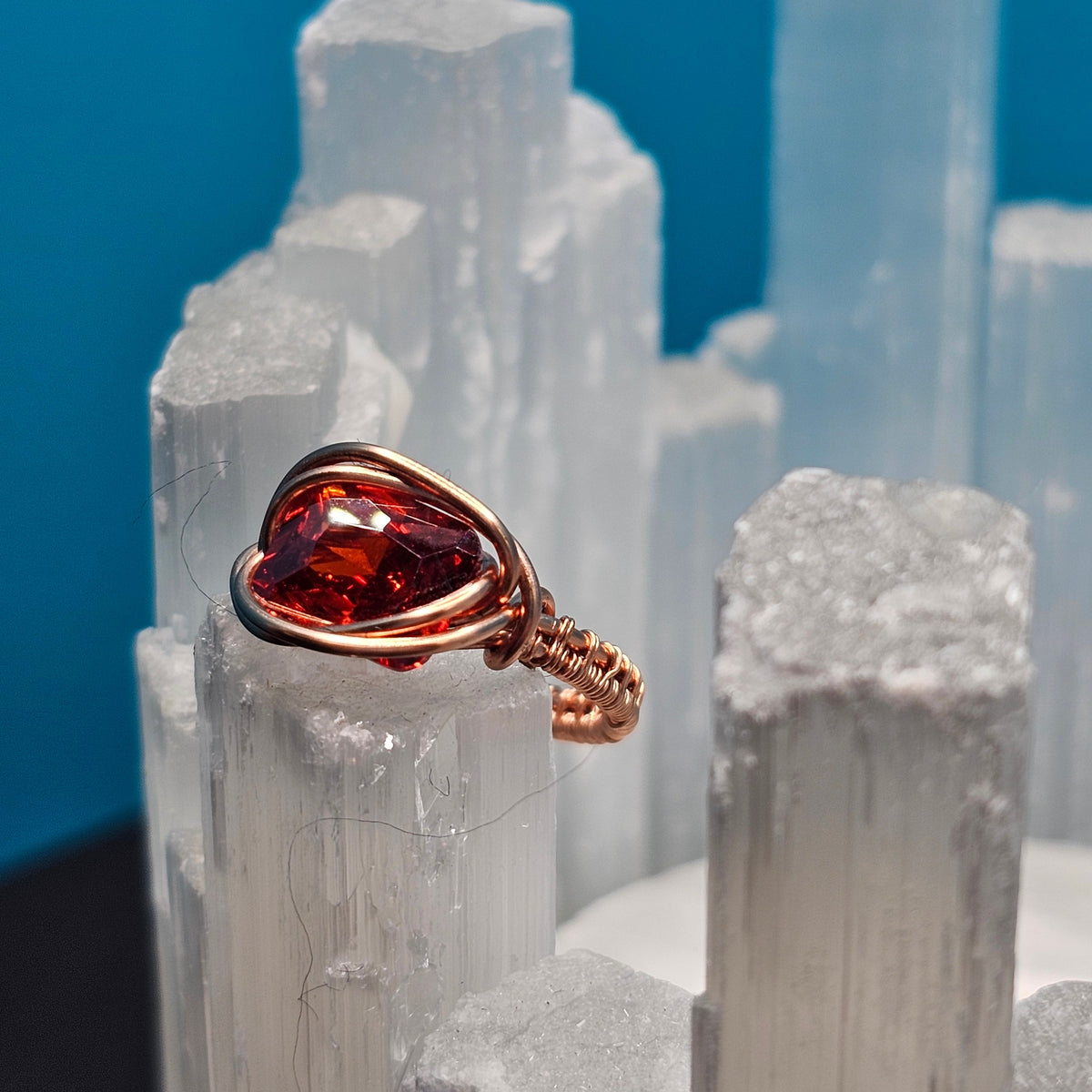 Ruby CZ Copper Weave Ring - Size 6.5