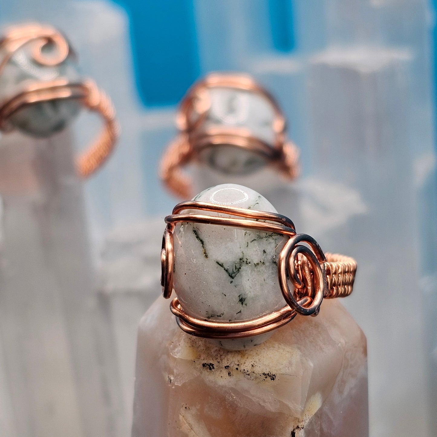Tree Agate Copper Single Swirl Ring Size 5.25