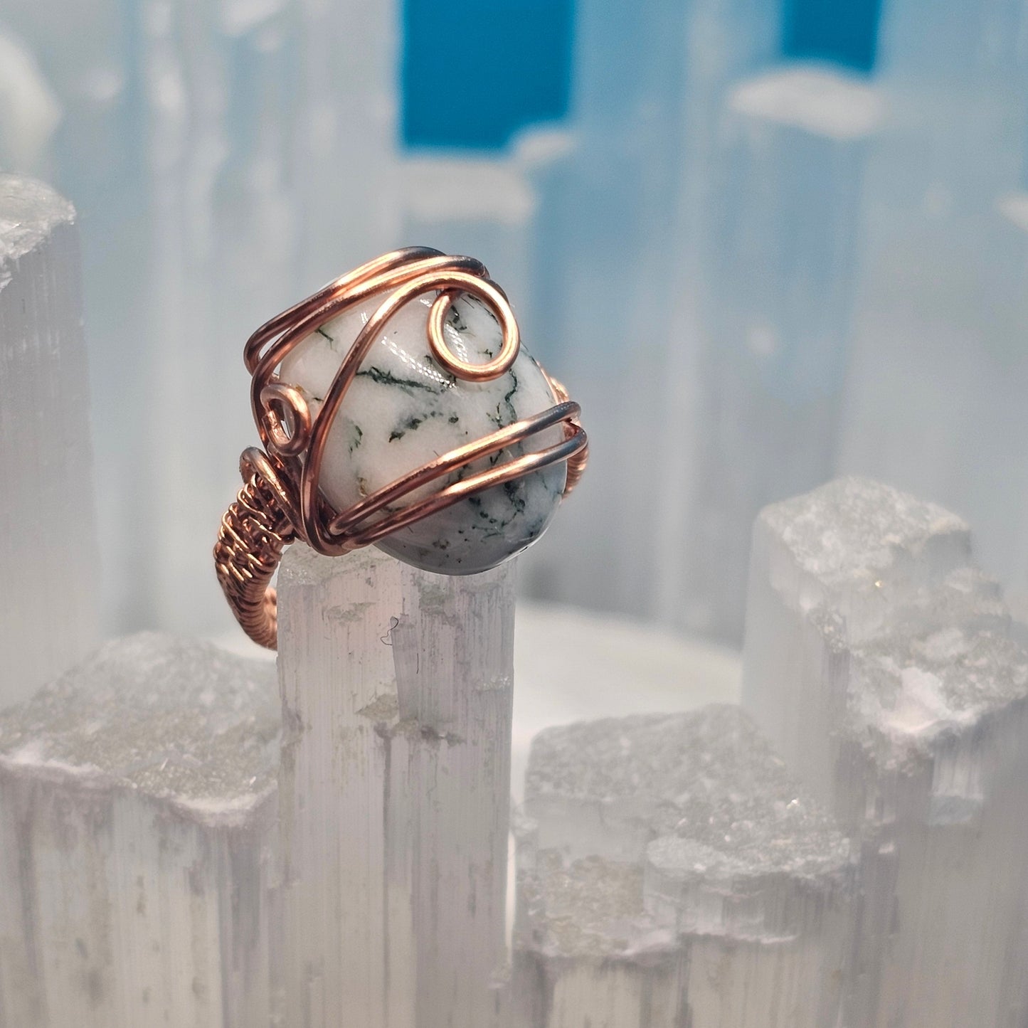 Tree Agate Curl Top Copper Ring Size 6.5