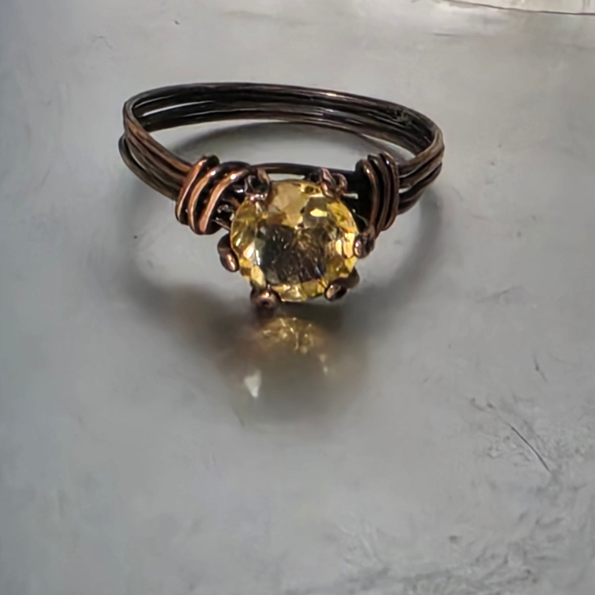 Yellow Topaz Antiqued Copper Ring - Size 7.5