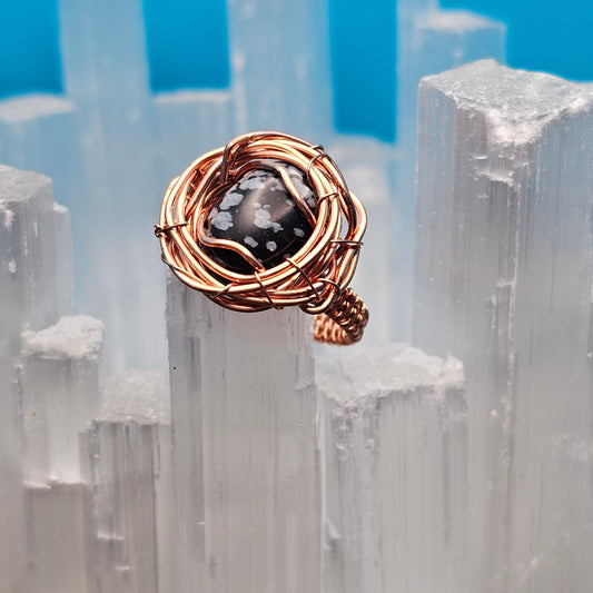 Snowflake Obsidian Copper Ring - Size 9.5