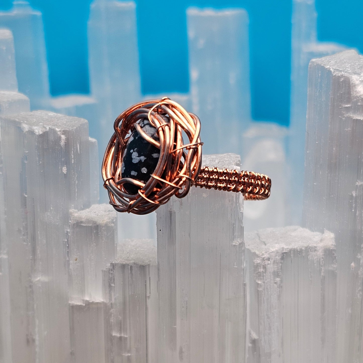 Snowflake Obsidian Copper Ring - Size 9.5
