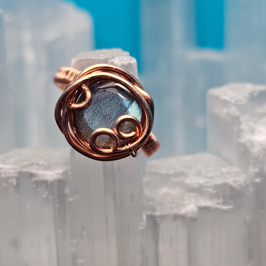 Labradorite Flash Copper Ring - Size 7.5