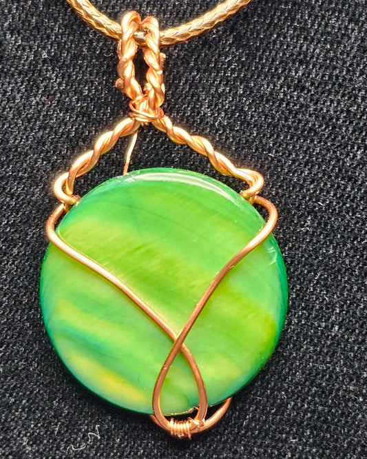 Green Mother of Pearl Round Pendant