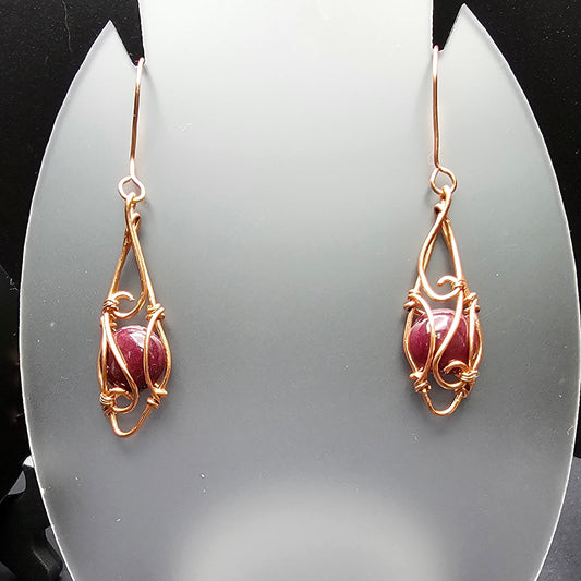 Dark Red Quartz Loves Copper Earrings