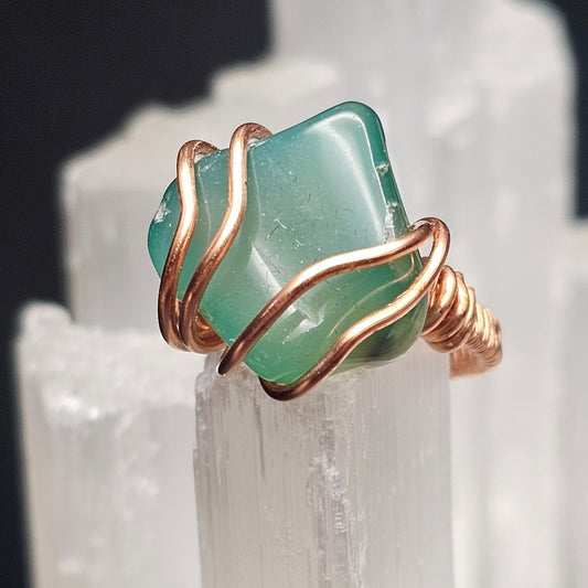Green Aventurine Loves Triangles Ring  - Size 5