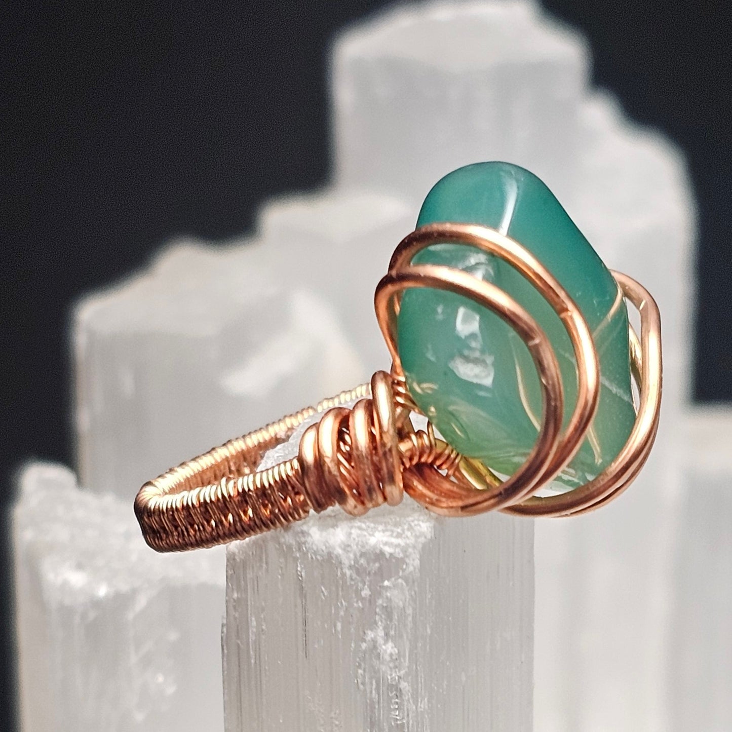 Green Aventurine Loves Triangles Ring  - Size 5