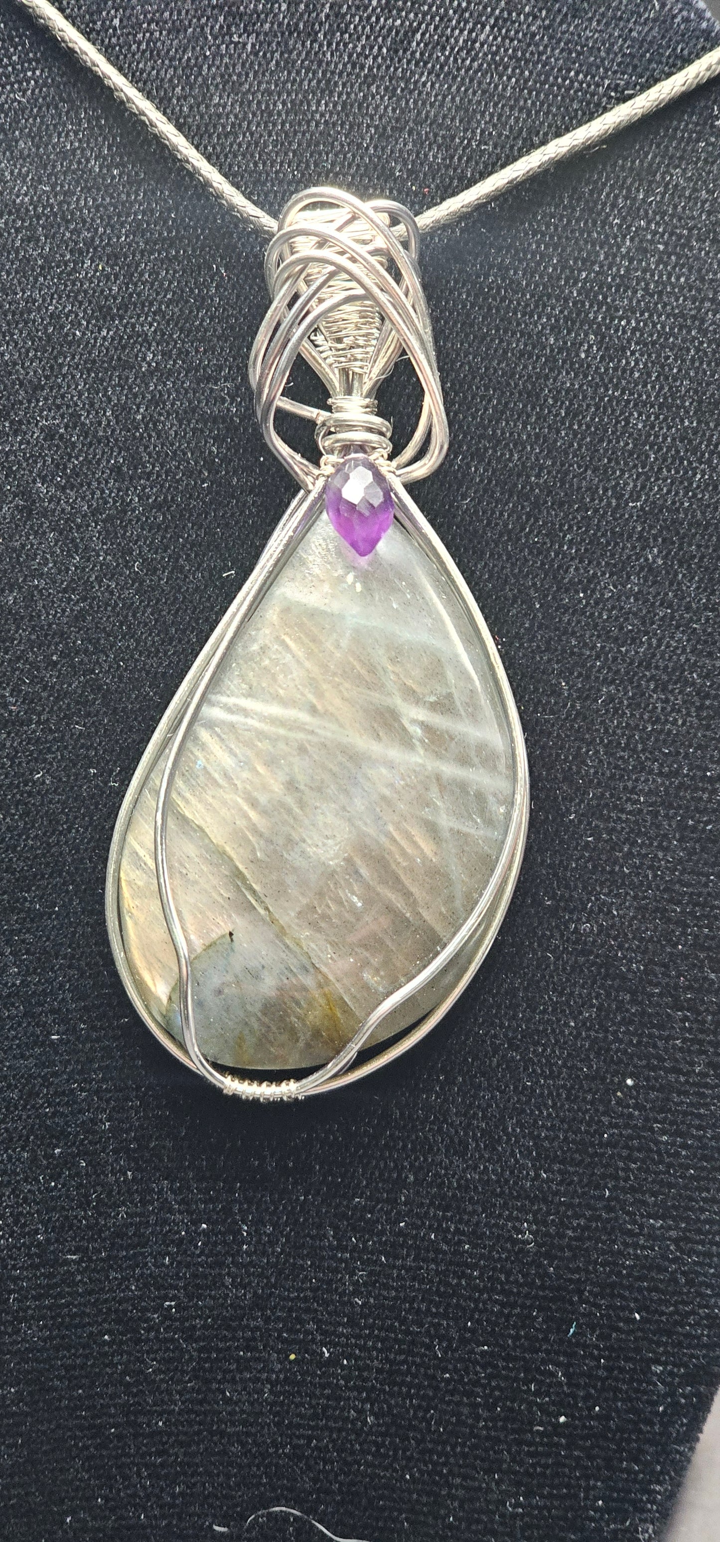 Silver Flash Labradorite with a Touch of Amethyst Silver Pendant