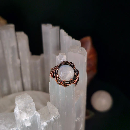 Moonstone Copper Swirls Ring - Size 6.5