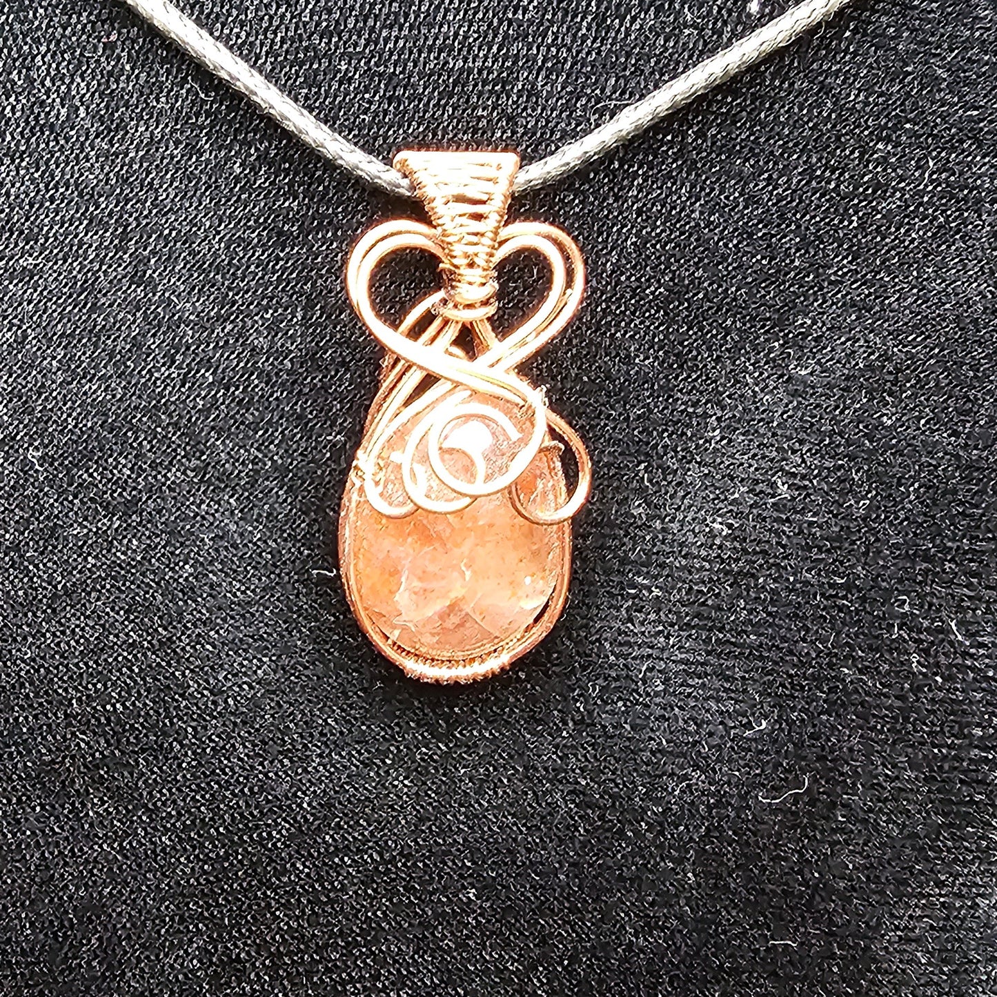 Sunstone Heart and Swirls Antique Copper Pendant