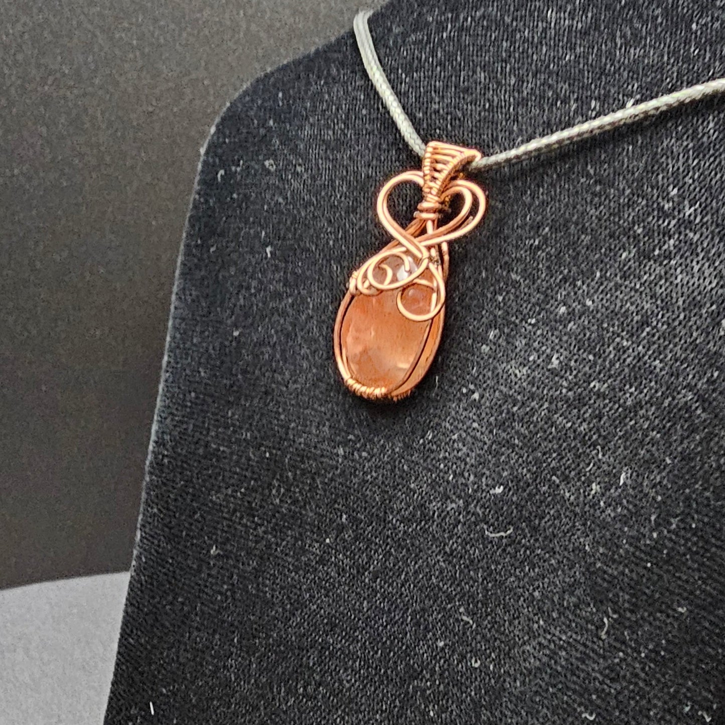 Sunstone Heart and Swirls Antique Copper Pendant