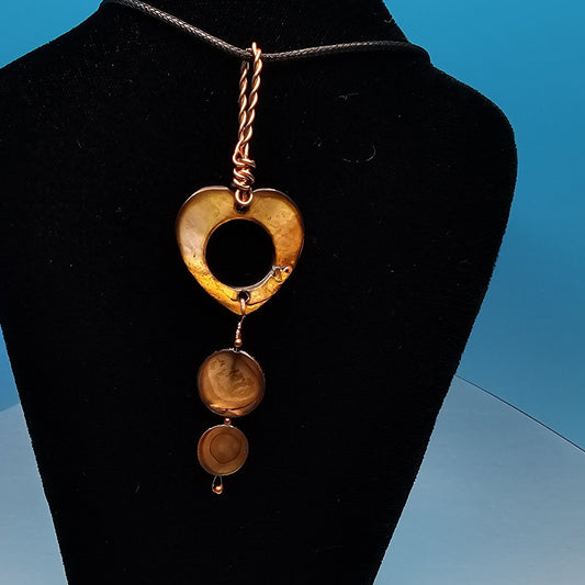 Brown and Copper Dangle Heart Pendant