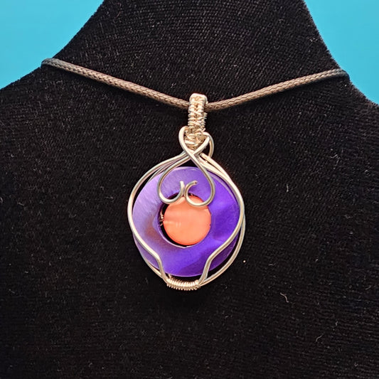 Purple and Coral Silver Pendant