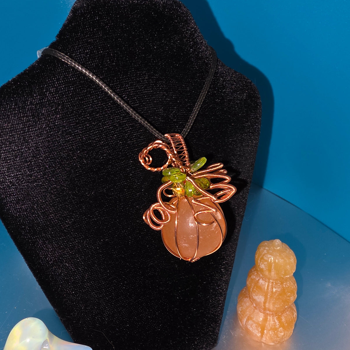 Orange Selenite and Peridot Pumpkin Pendant