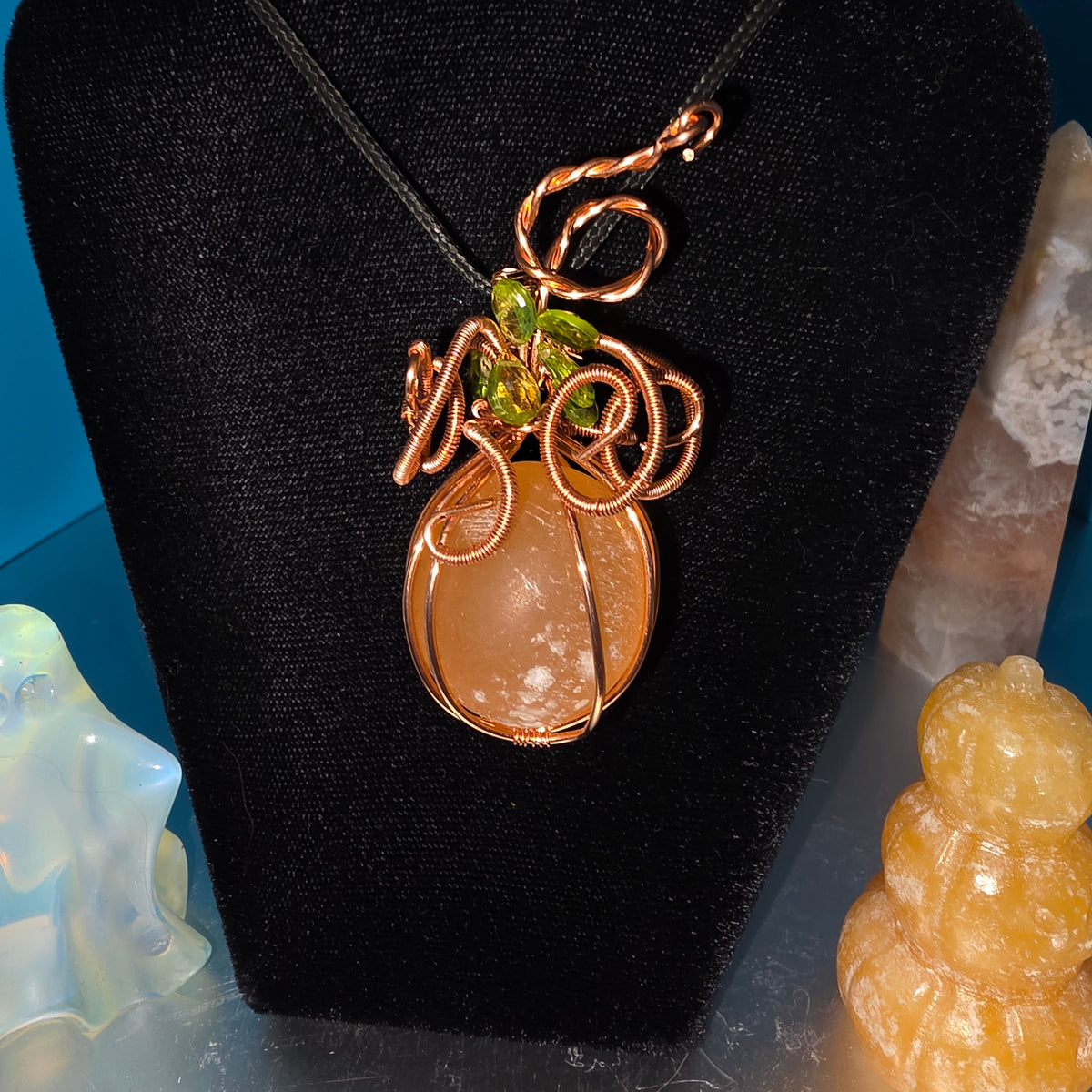 Orange Selenite and Peridot Pumpkin Pendant